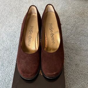 Size 6 Yves Saint Laurent Dark Brown Suede Heels
